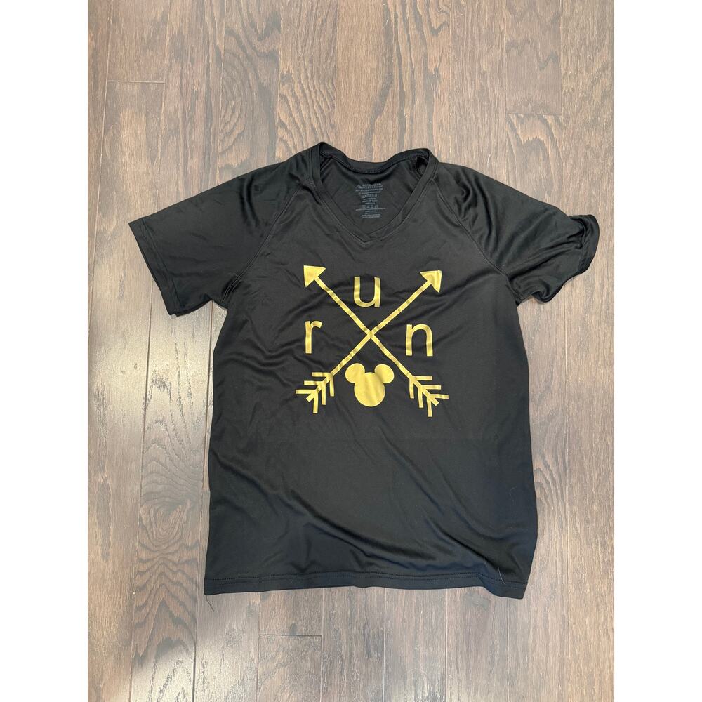 Disney Run T Shirt Augusta Sportswear Ladies V Neck‎ Running Black